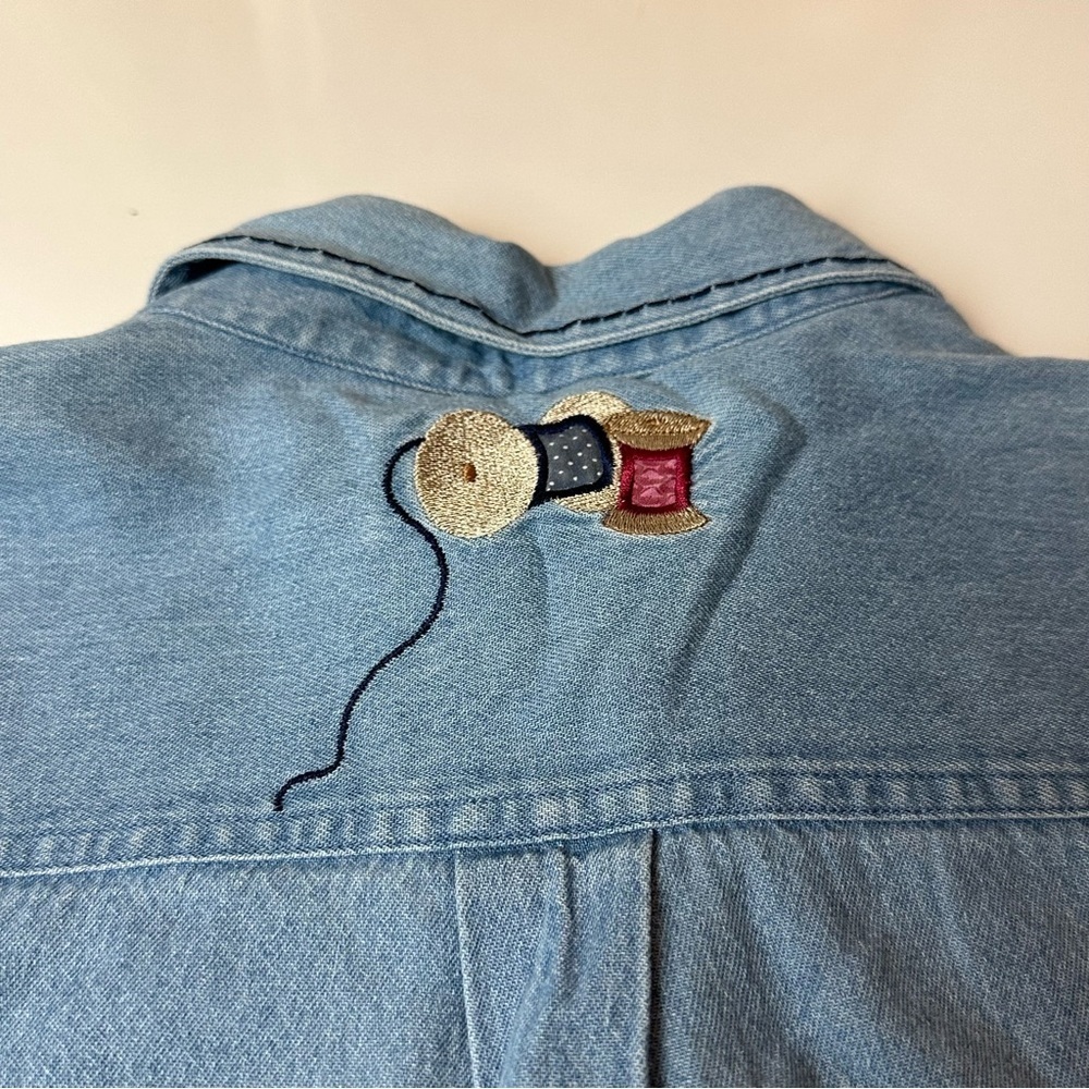 Vintage Embroidered Denim Shirt | Button-Down Sewing Motif ·Christopher & Banks - Picture 5 of 10